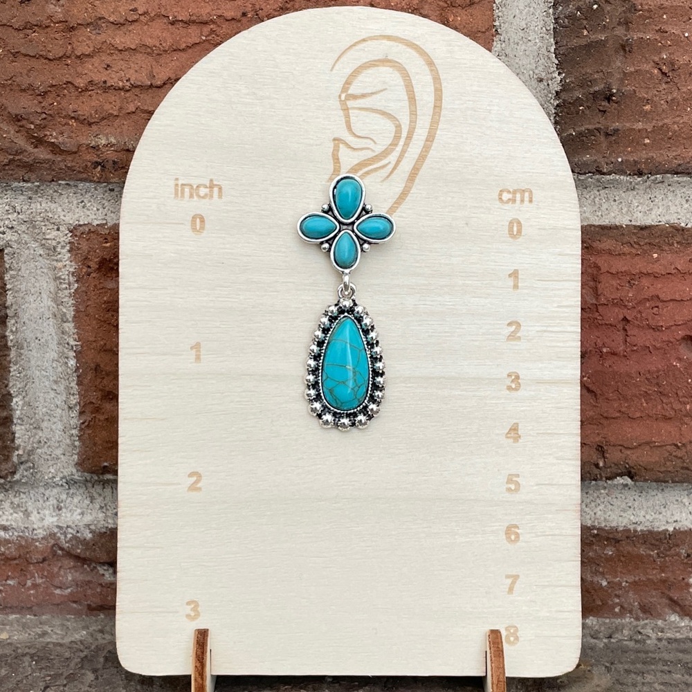 Faux Turquoise Cluster Teardrop Earrings - Picture 2 of 2